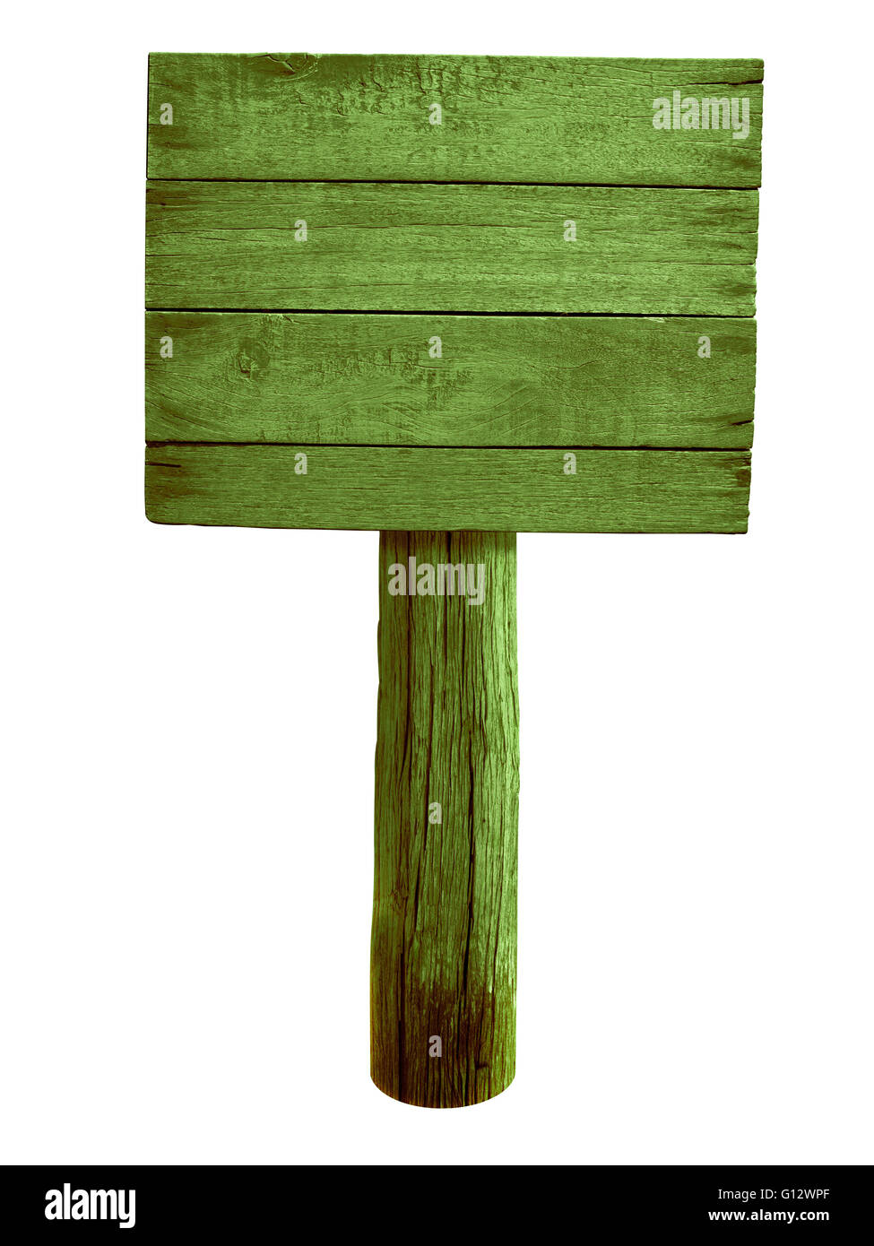 grünes Holz Straßenschild isoliert auf weiss Stockfoto