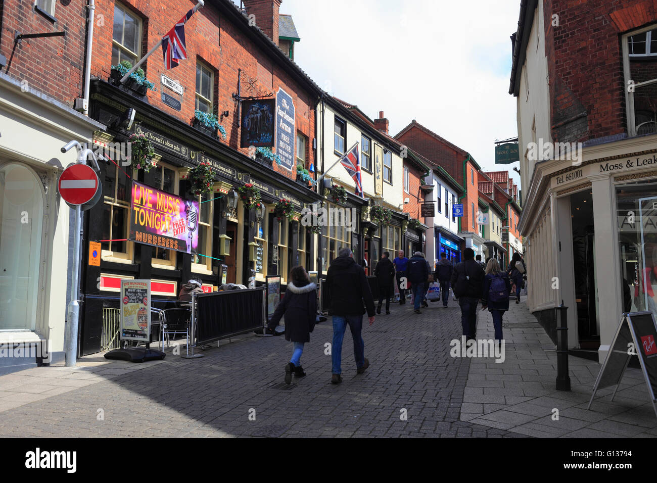 Timber Hill in der Innenstadt von Norwich, Norfolk, Großbritannien. Stockfoto