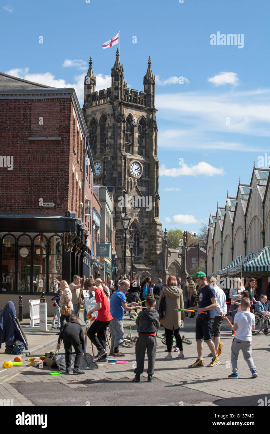 St. Marien in der Marktkirche statt Stockport in Stockport Folk Festival Cheshire England Stockfoto