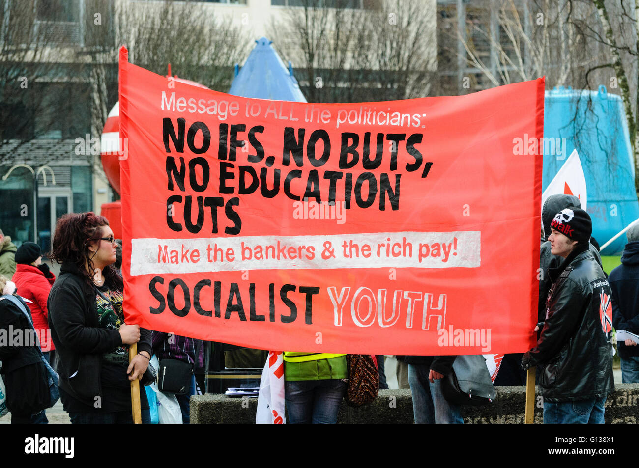 Belfast, Nordirland. 29. Januar 2011 - erhöht Studenten-Protest gegen Universität Ausbildung Gebühr Stockfoto