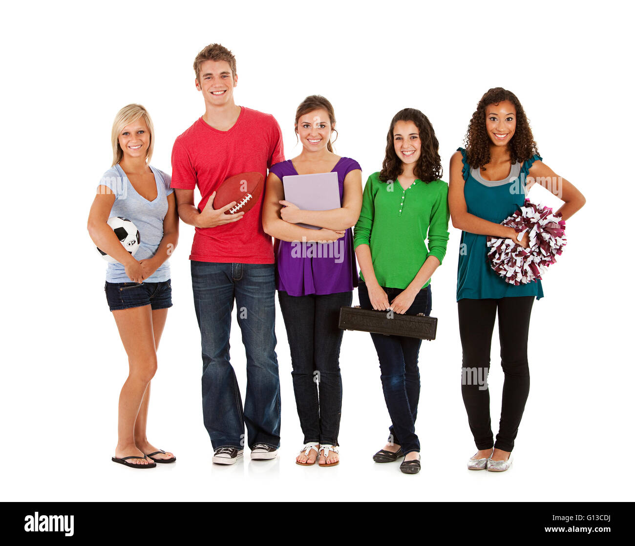 Teil einer umfangreichen Serie mit Schülerinnen und Schüler in einer multi-ethnischen Gruppe.  Dieser Teil ist auf weißem isoliert. Stockfoto