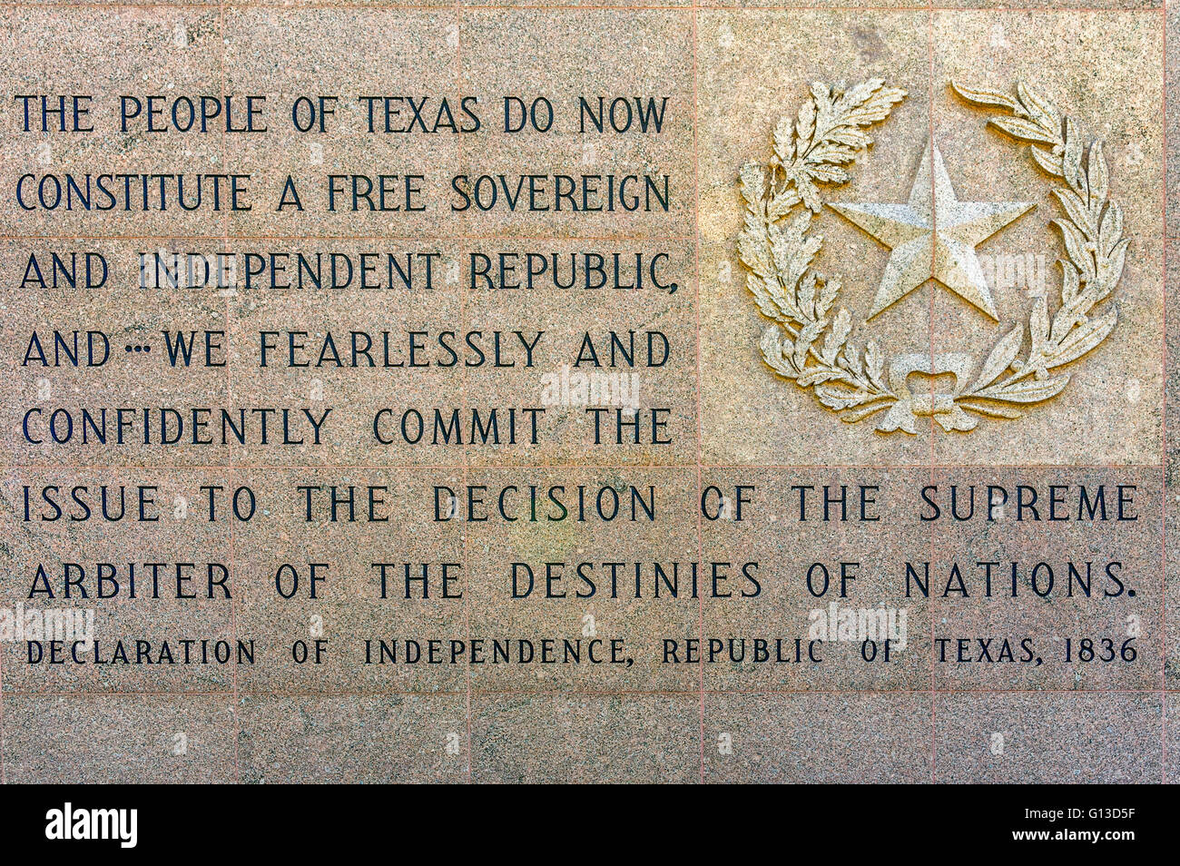 1836-Erklärung der Unabhängigkeit der Republik Texas Stockfoto