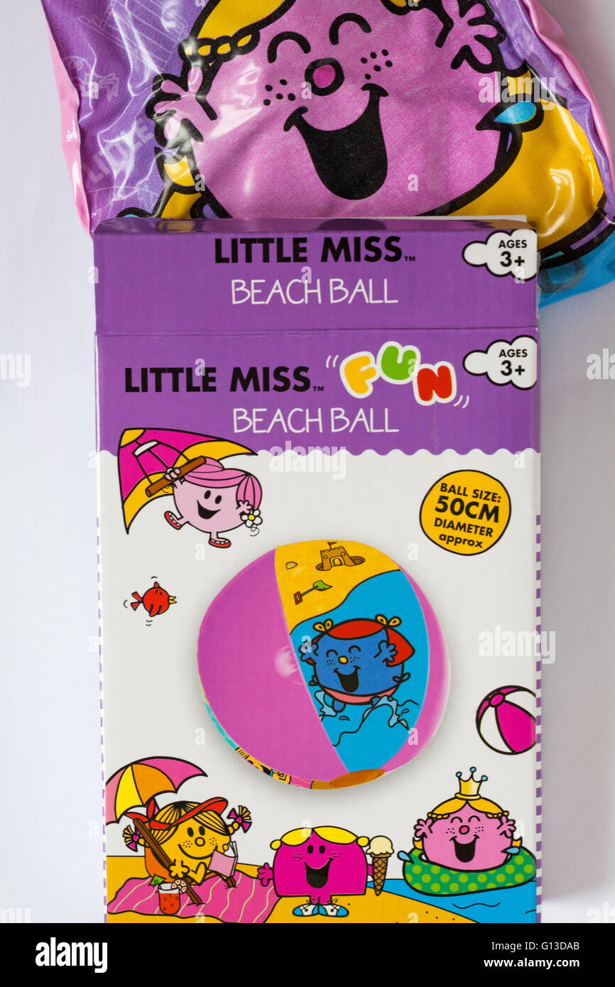 Little Miss Beach-Ball mit Inhalt verschütten aus Karton Stockfoto