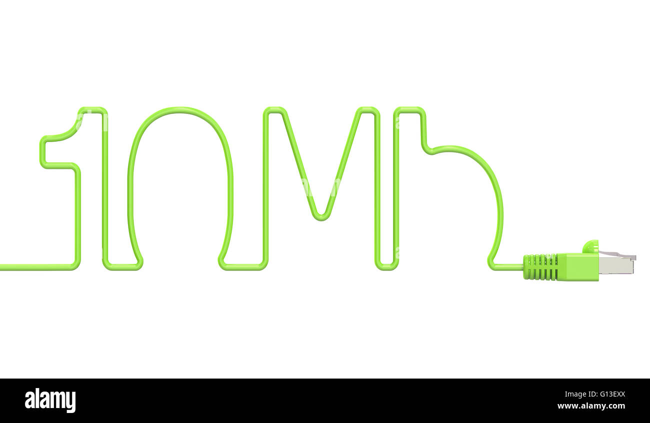 10 Mbit/s Internet-Konzept, Netzwerk-Kabel vom Computer. 3D-Rendering Stockfoto