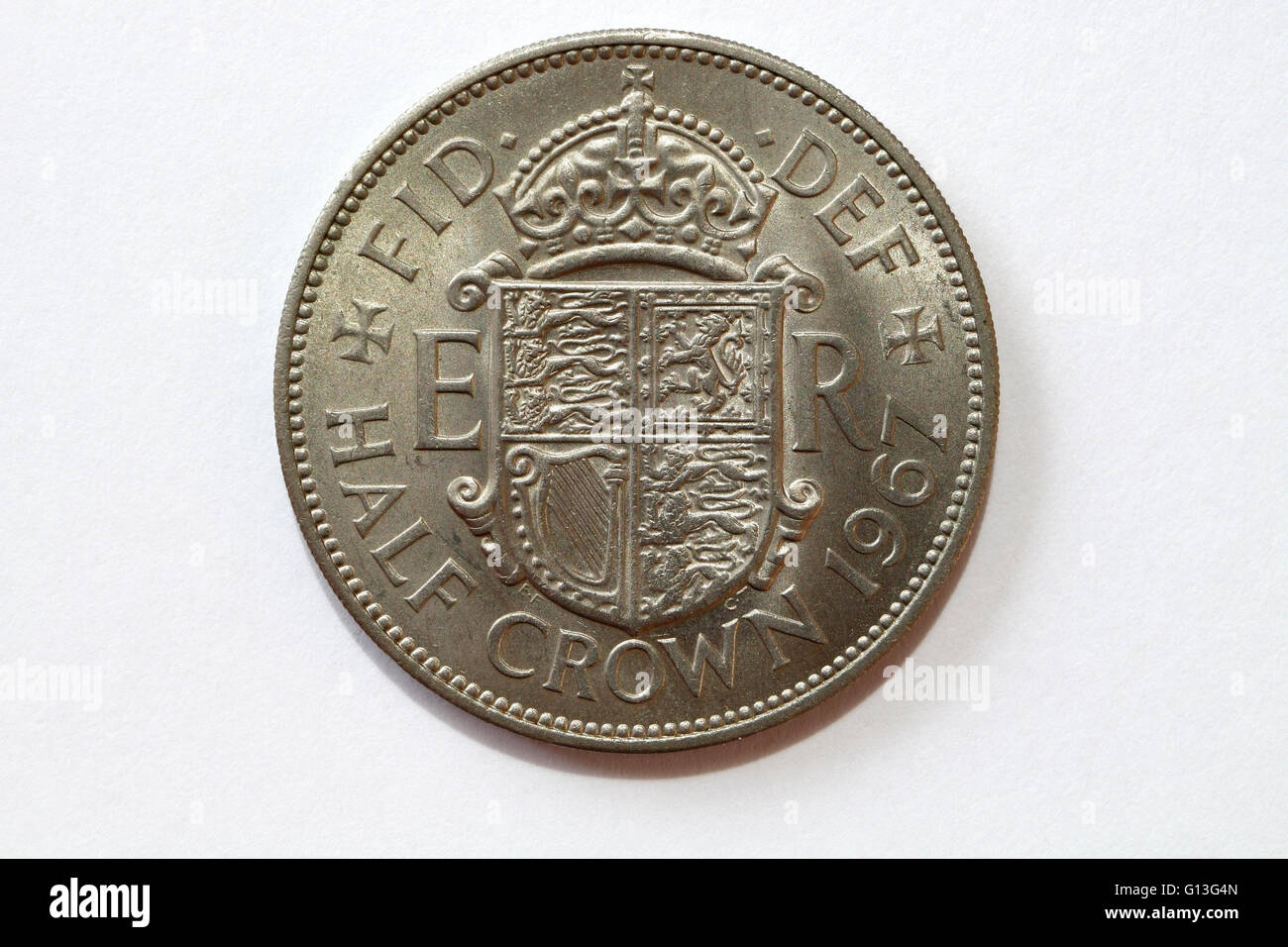 1967 halbe Krone Münze, britische Währung Stockfoto