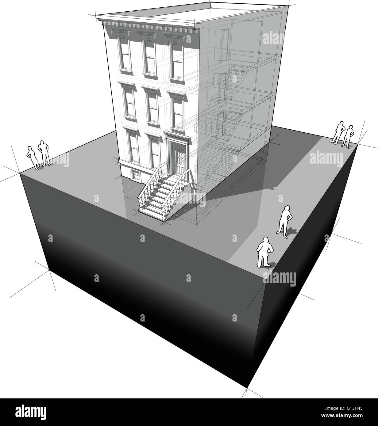 Diagramm eines typischen amerikanischen Townhouses (aka "Brownstone") Stock Vektor