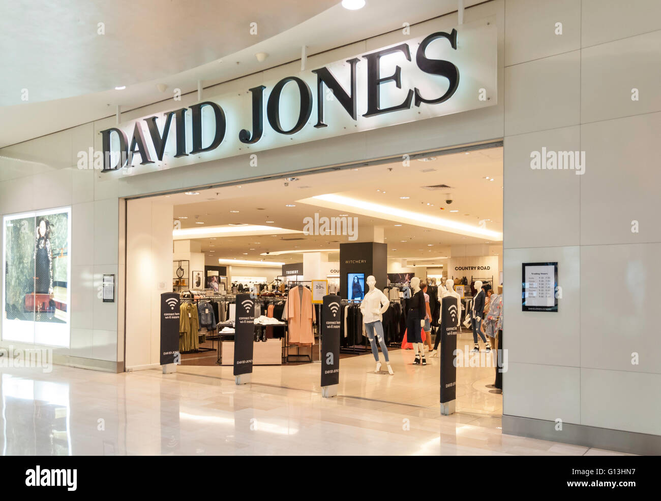 Eingang zum Kaufhaus David Jones, Westfield Shopping Centre, Bondi Junction, Sydney, New South Wales, Australien Stockfoto