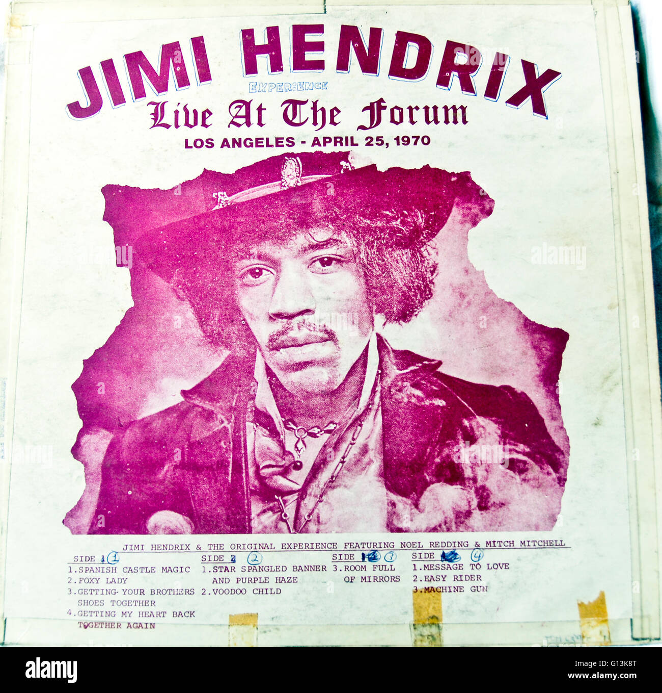 Classic Album Cover Art (Vinyl) Jimi Hendrix Experience, Bootleg „Live at the Forum, 1970" (Front), Rock Album Cover, klassische Rock Vinyl Alben Stockfoto
