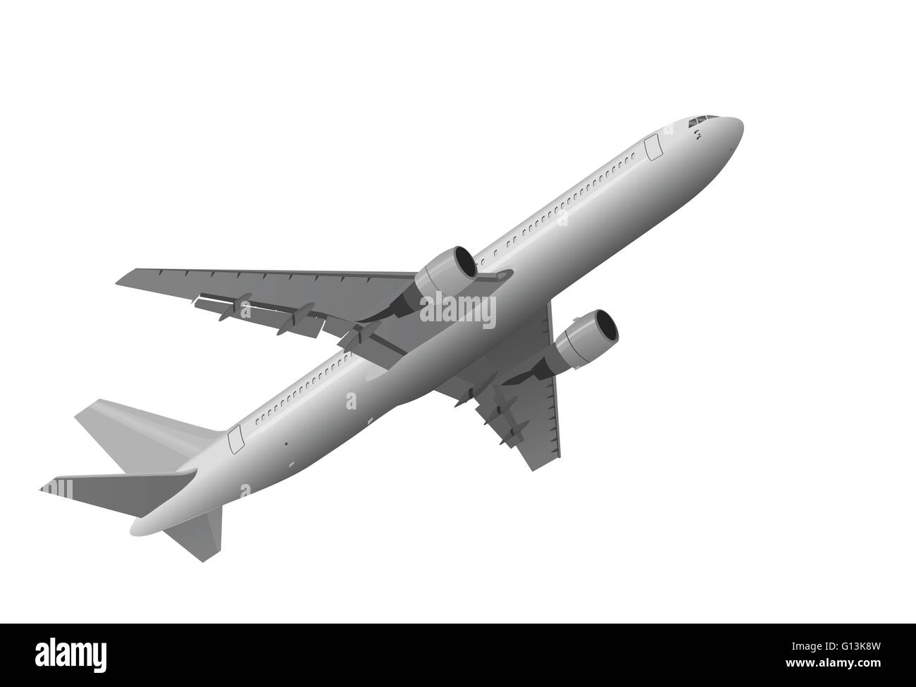 Bild von Jet-Flugzeug, das auf weißem Hintergrund abheben Stockfoto