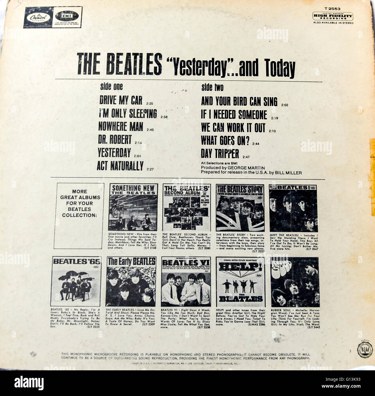 Klassische Alben-Cover (Vinyl) der Beatles, "Gestern und heute" (hinten) Stockfoto