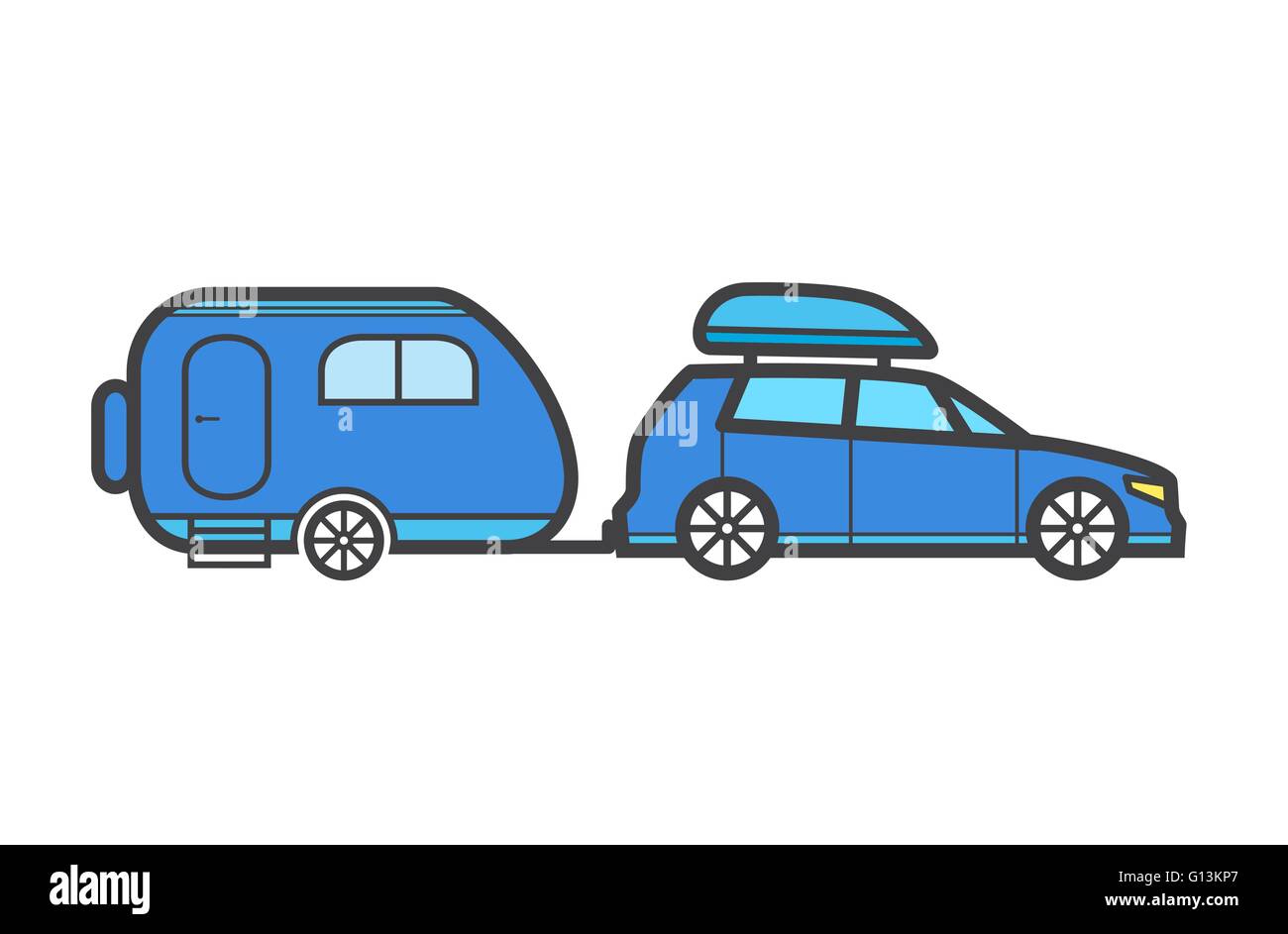 Reisender LKW flache Vektor Icon. Familie Anhänger. Stock Vektor