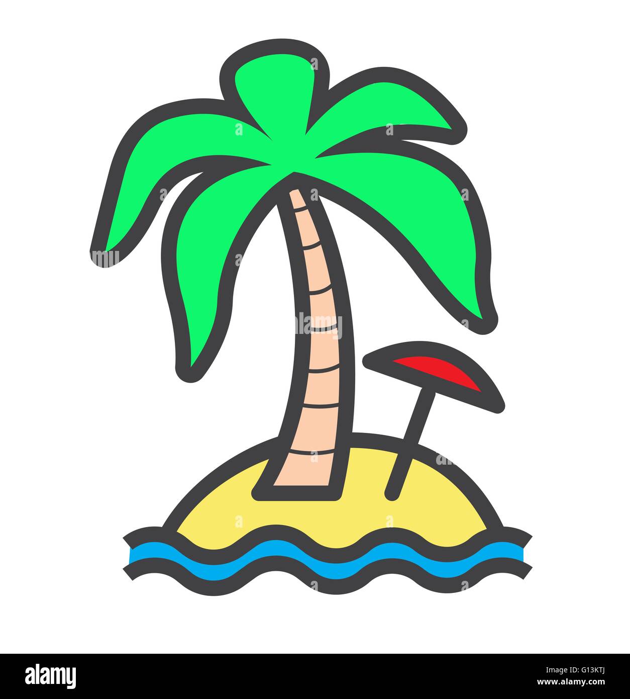 Strand mit Palmen und Sonnenschirm. Sommer Urlaub Hintergrund Vektor icon Stock Vektor