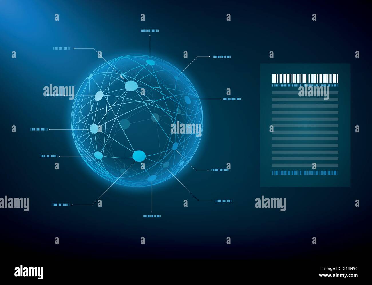 Infografik-Kugel mit verbundenen Punkten und Linien. Elemente werden separat in Vektordatei geschichtet. Stock Vektor