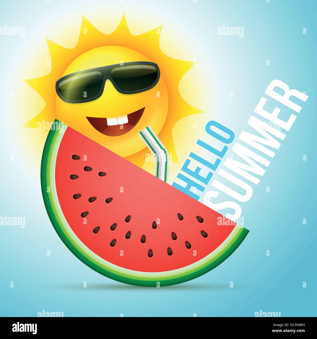 Sommer-Konzept Vektorgrafik. Sonne und Wassermelone. Stock Vektor