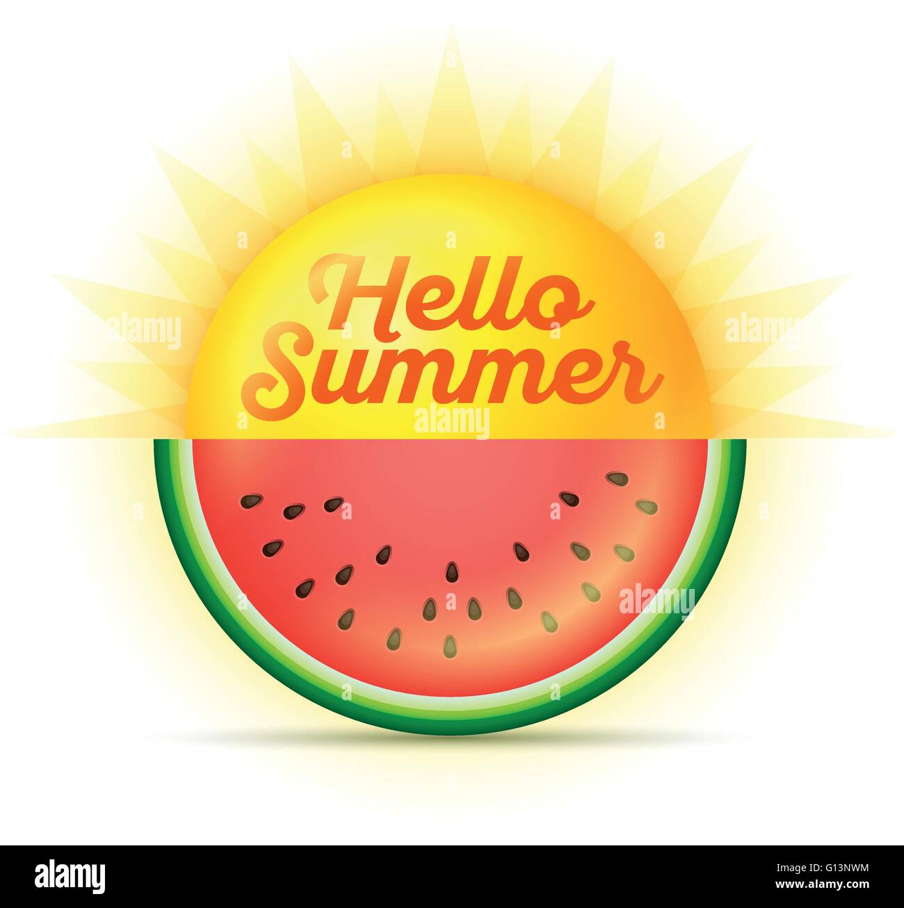 Sommer-Konzept Vektorgrafik. Sonne und Wassermelone. Hallo Sommer. Stock Vektor