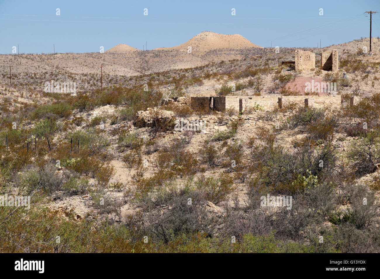 Adobe Ruinen in Terlingua Geisterstadt tief im Süden Texas, USA. Stockfoto