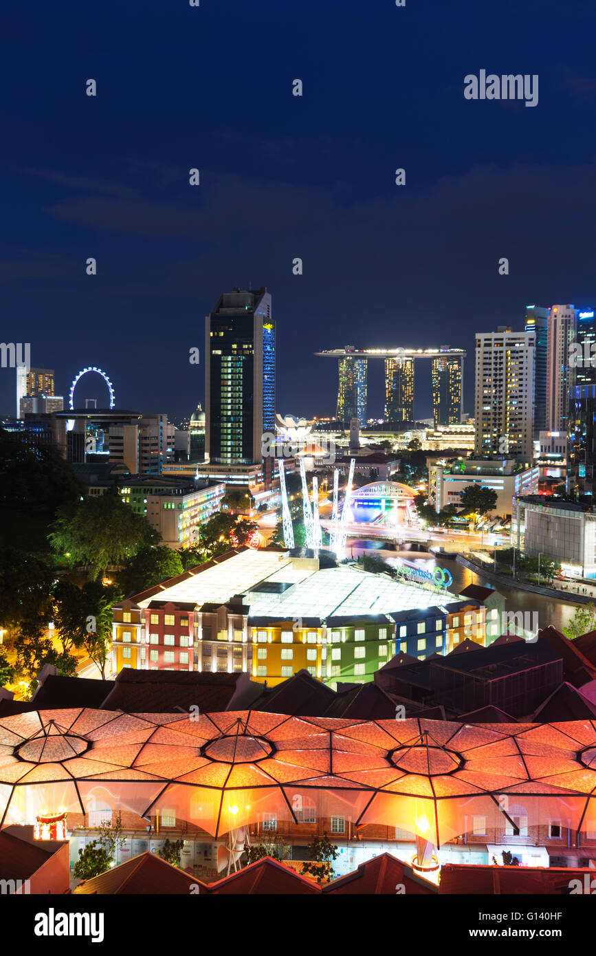 Süd-Ost-Asien, Singapur, Clarke Quay und Marina Bay Sands Hotel und Casino Stockfoto