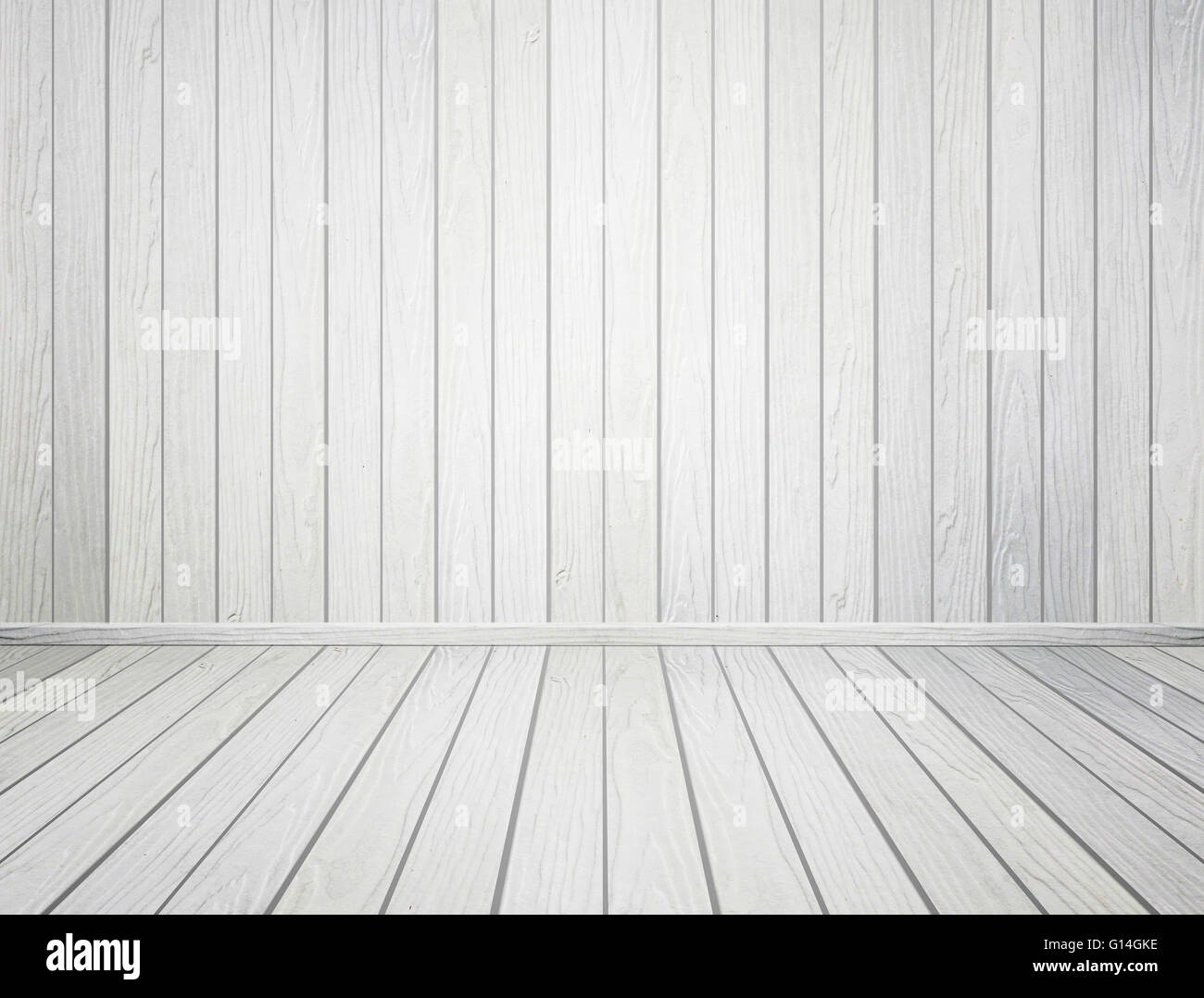 leeren weißen Raum Innenraum mit Holz Wand und Boden Stockfoto