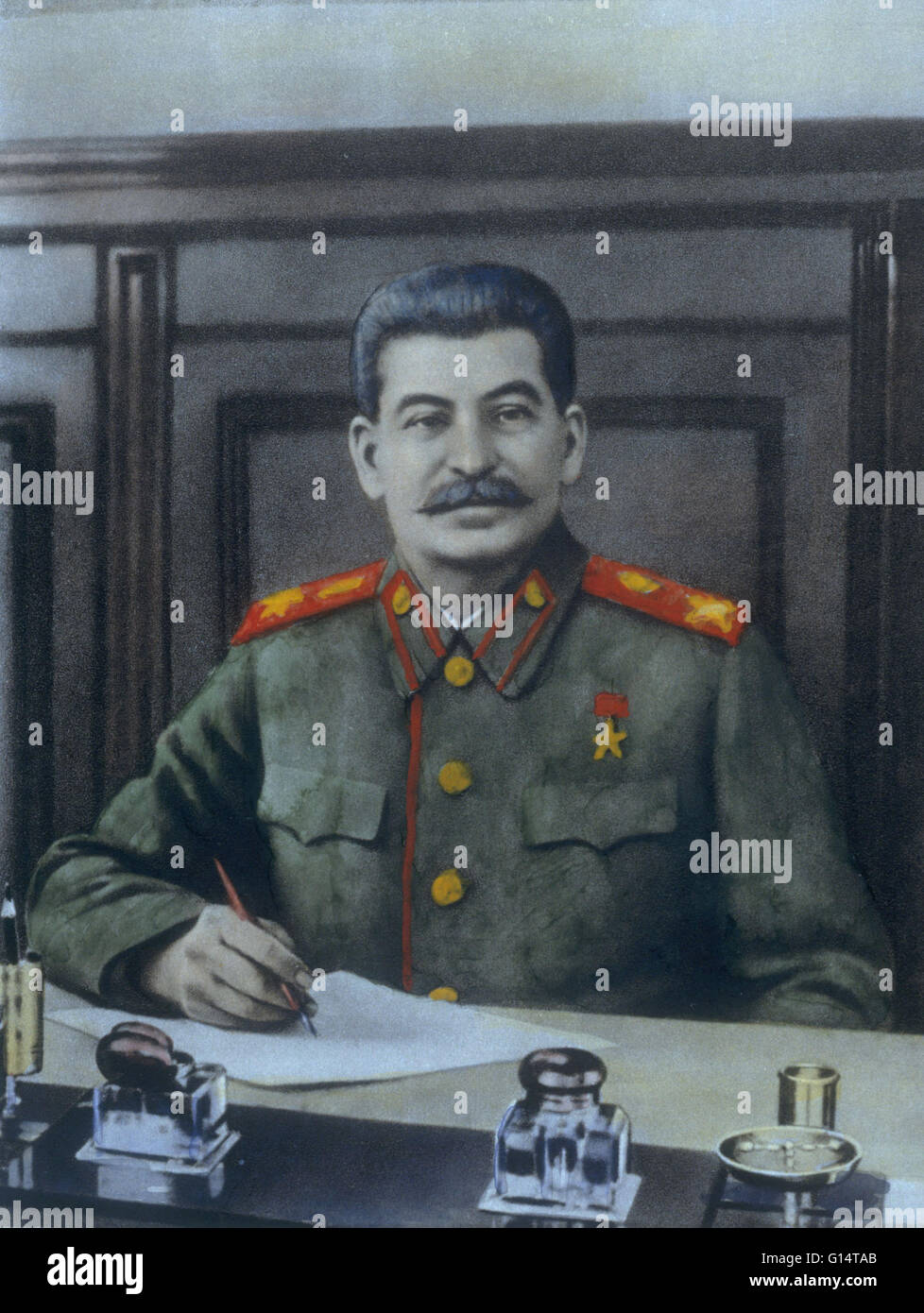 Joseph Vissarionovich Stalin (18. Dezember 1878-5, März 1953) war die Premiere von der Sowjetunion und der Generalsekretär des Zentralkomitees der Partei. Im Jahr 1928 ersetzt Stalin des Jahrzehnts neue Wirtschaftspolitik mit einer stark zentralisierten Planwirtschaft Stockfoto