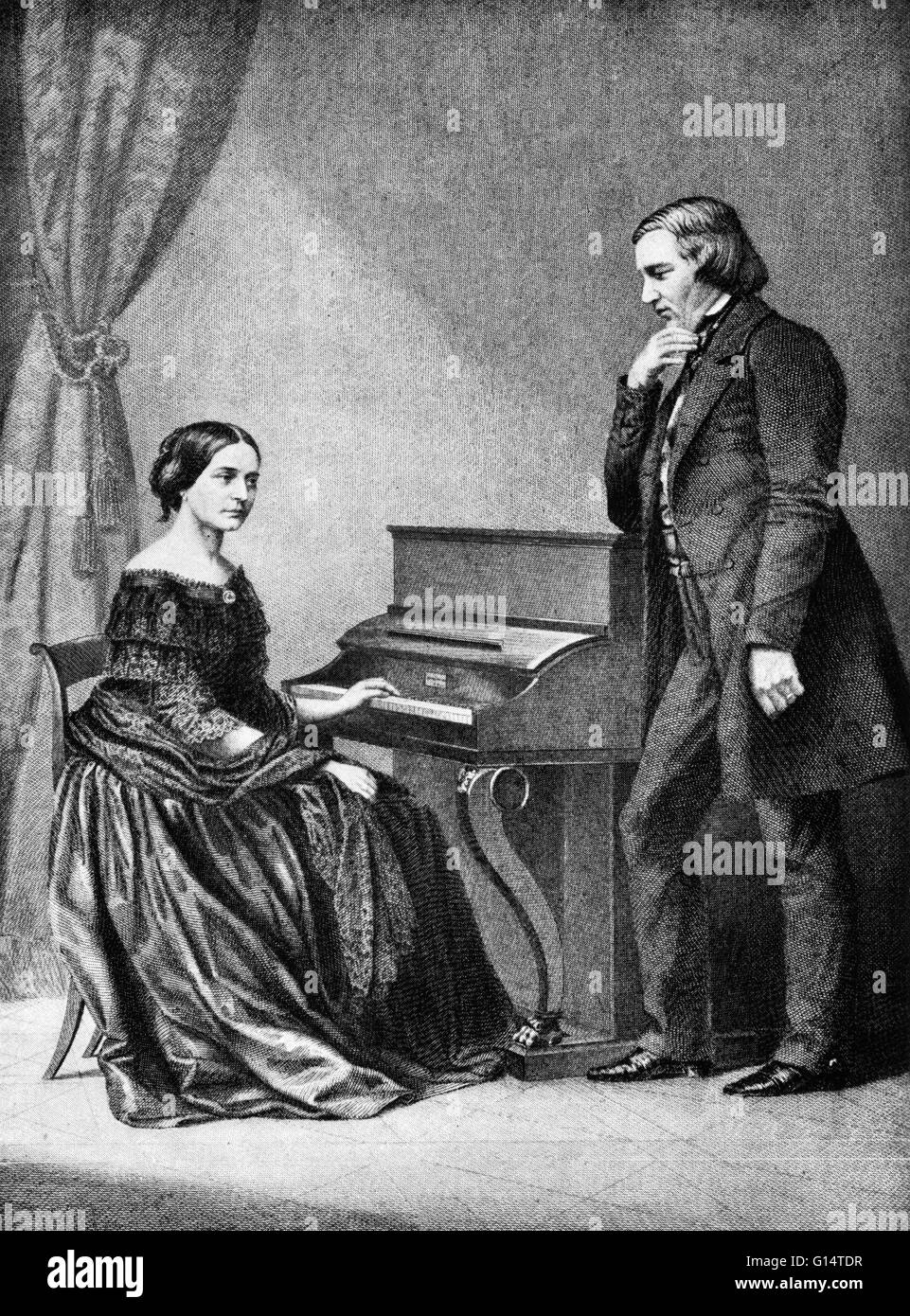 Robert Schumann (8. Juni 1810 - 29. Juli 1856) war ein deutscher Komponist und Musikkritiker. Er gilt als einer der größten Komponisten der Romantik. Schumann bleibt das Studium der Rechtswissenschaften, Musik, zurückzukehren beabsichtigt, eine Karriere als Virtuose piani Stockfoto