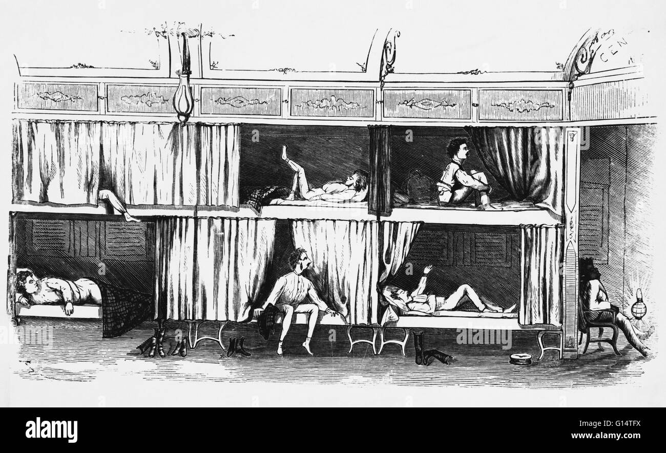 Undatierte Gravur des 19. Jahrhunderts Schlafwagen. Stockfoto