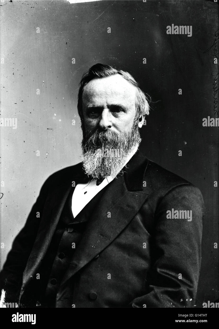 Rutherford Birchard Hayes (4. Oktober 1822 - 17. Januar 1893) war der 19. Präsident der USA (1877-1881). Als der Bürgerkrieg begann, hinterließ er eine erfolgreiche politische Karriere als Offizier der Armee der Union beizutreten. Fünf Mal verwundet, erwarb er eine r Stockfoto