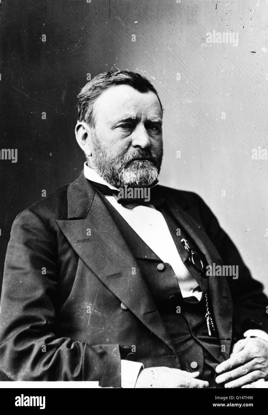 Ulysses S. Grant (geboren Hiram Ulysses Grant; 27. April 1822 - 23. Juli 1885) war der 18. Präsident der Vereinigten Staaten. Ein Berufssoldat, er studierte an der United States Military Academy in West Point und mexikanisch-amerikanischen Krieges diente. Unter Gra Stockfoto