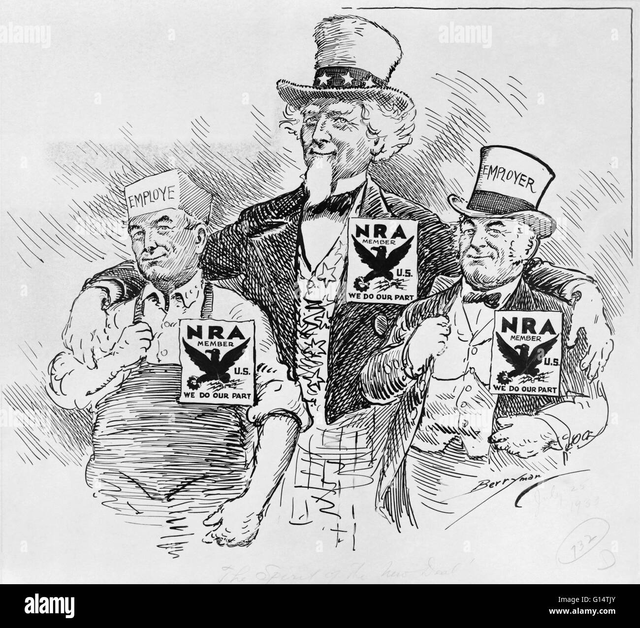 Eine Feder und Tinte Cartoon von Clifford Berryman von 1933 zeigt "Die Sprirt des New Deal." Der New Deal war eine Reihe von Programmen, die dazu bestimmt waren, das Wirtschaft und Reform-Geschäft während der großen Depression zu stimulieren. Eingeführt durch Franklin Delano R Stockfoto