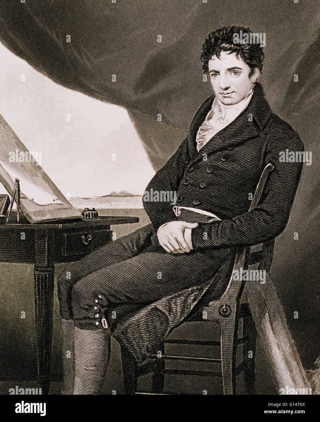 Robert Fulton (14. November 1765 - 24. Februar 1815) war ein US-amerikanischer Ingenieur und Erfinder, er begann als Porträtmaler tätig war, und zog nach England im Jahre 1787. Während in England lebt er seine Kreativität auf aktuelle technische Herausforderungen konzentriert und wurde involv Stockfoto