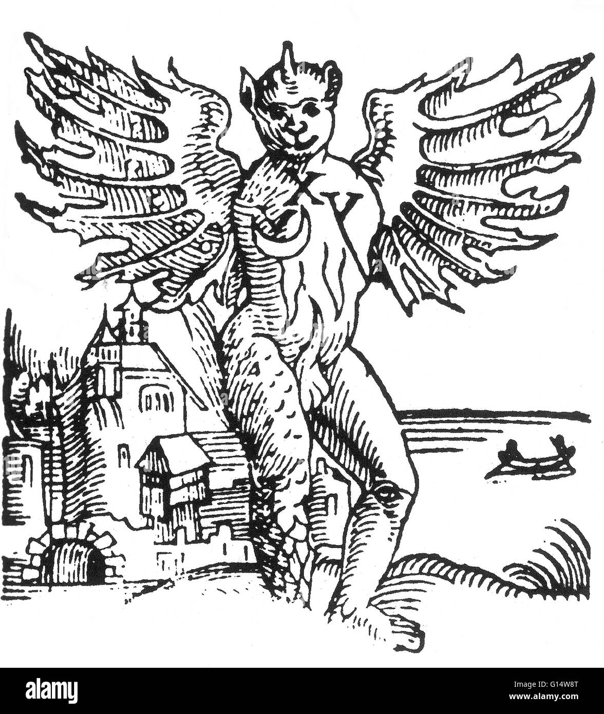 Holzschnitt des "Ravenna Monsters" von Des Monstres et Prodiges von Ambroise Paré, 1573. Des Monstres ist gefüllt mit unbegründeten Konten der Sea Devils, marine Sauen und monströse Tiere mit menschlichen Gesichtern. Mit seinen ausführlichen Diskussion der Reproduktion einer Stockfoto