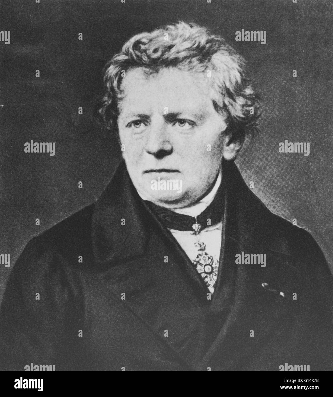 Georg Simon Ohm (1789-1854) war ein deutscher Physiker. Als Gymnasiallehrer begann Ohm seine Forschungen mit der vor kurzem erfunden elektrochemische Zelle, von Italienisch Graf Alessandro Volta erfunden. Mit Hilfe seiner eigenen Schöpfung bestimmt Ohm, ther Stockfoto