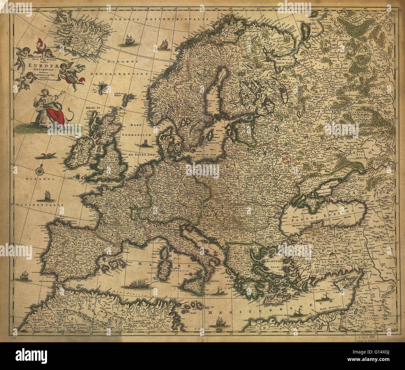17. Jahrhundert-Karte von Europa. Veröffentlicht im Jahr 1700, zeigt diese Karte durch die niederländische Kartograph Frederick de Witt (1630-1706) das aktuelle Wissen über die Geographie Europas. Die Zuordnung wurde auf älteren Karten stark verbessert, aber es noch Fehler und Dist gibt Stockfoto 17. Jahrhundert-Karte von Europa. Veröffentlicht im Jahr 1700, zeigt diese Karte durch die niederländische Kartograph Frederick de Witt (1630-1706) das aktuelle Wissen über die Geographie Europas. Die Zuordnung wurde auf älteren Karten stark verbessert, aber es noch Fehler und Dist gibt Stockfoto