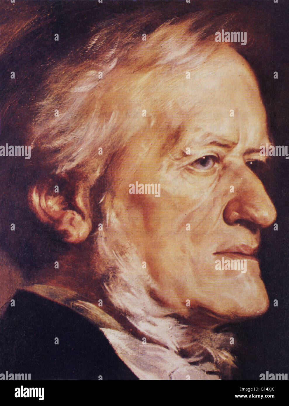 Wilhelm Richard Wagner (22. Mai 1813 - 13. Februar 1883) war ein deutscher Komponist, Theaterdirektor, Polemiker und Dirigent, der in erster Linie bekannt ist für seine Opern. Im Gegensatz zu den meisten Opernkomponisten schrieb Wagner das Libretto und die Musik für jeden der seinen s Stockfoto