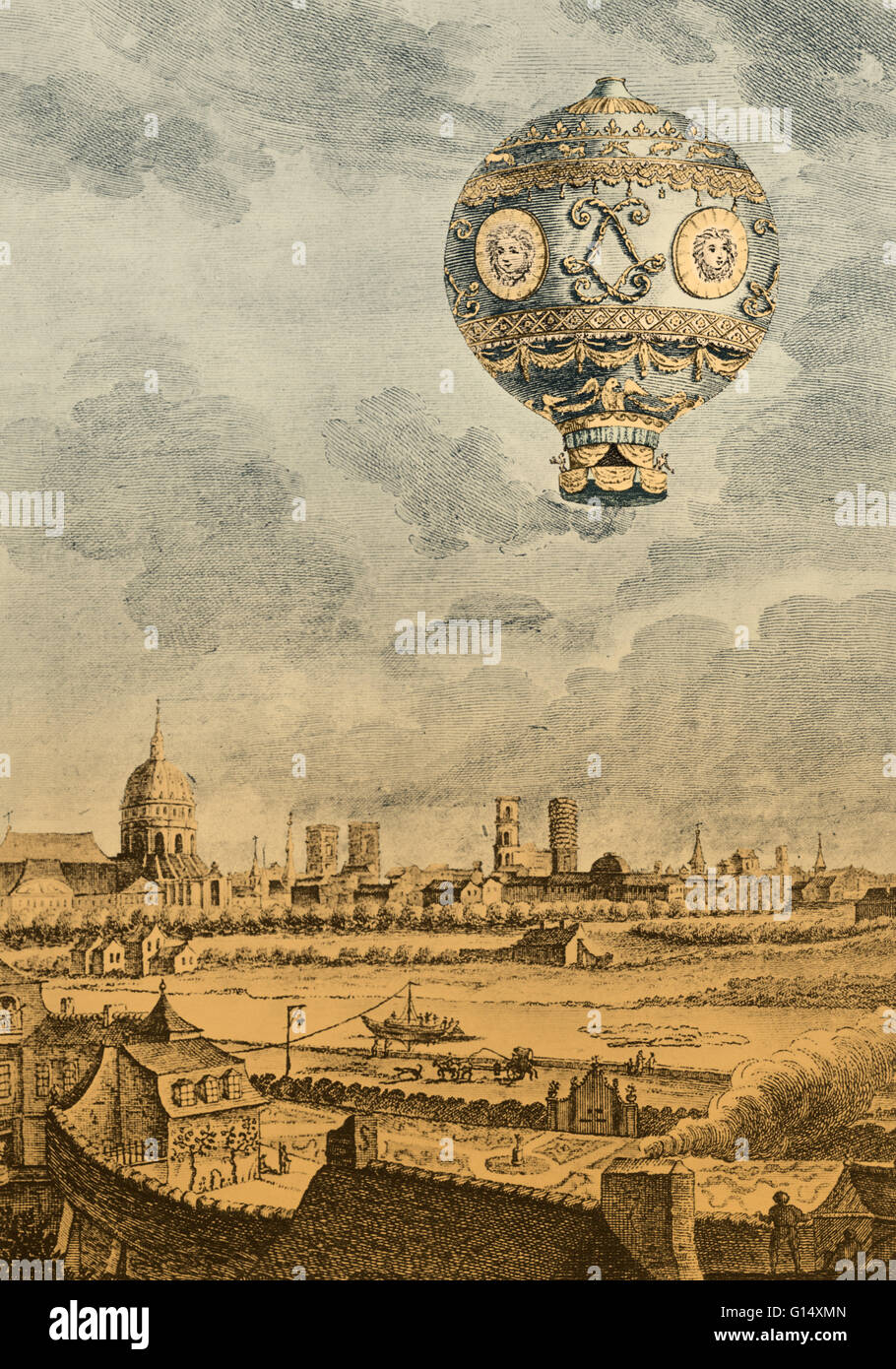 Joseph Michel Montgolfier (august 26, 1740 - 26. Juni 1810) und Jacques Étienne Montgolfier (6. Januar 1745 - august 2, 1799) waren die Erfinder die Montgolfière-Stil Hot Air Balloon, Aérostatique globe. Es war Joseph der ersten Gebäude in Betracht gezogen Stockfoto