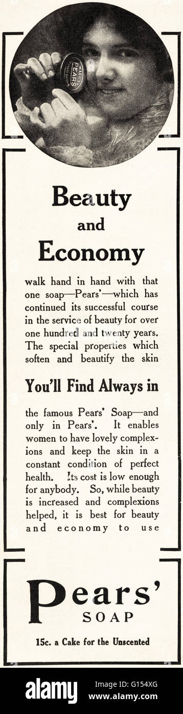 Original alte Vintage American Magazin Anzeige aus der Edwardian Ära datiert 1910. Werbung Werbung Birnen Seife Stockfoto