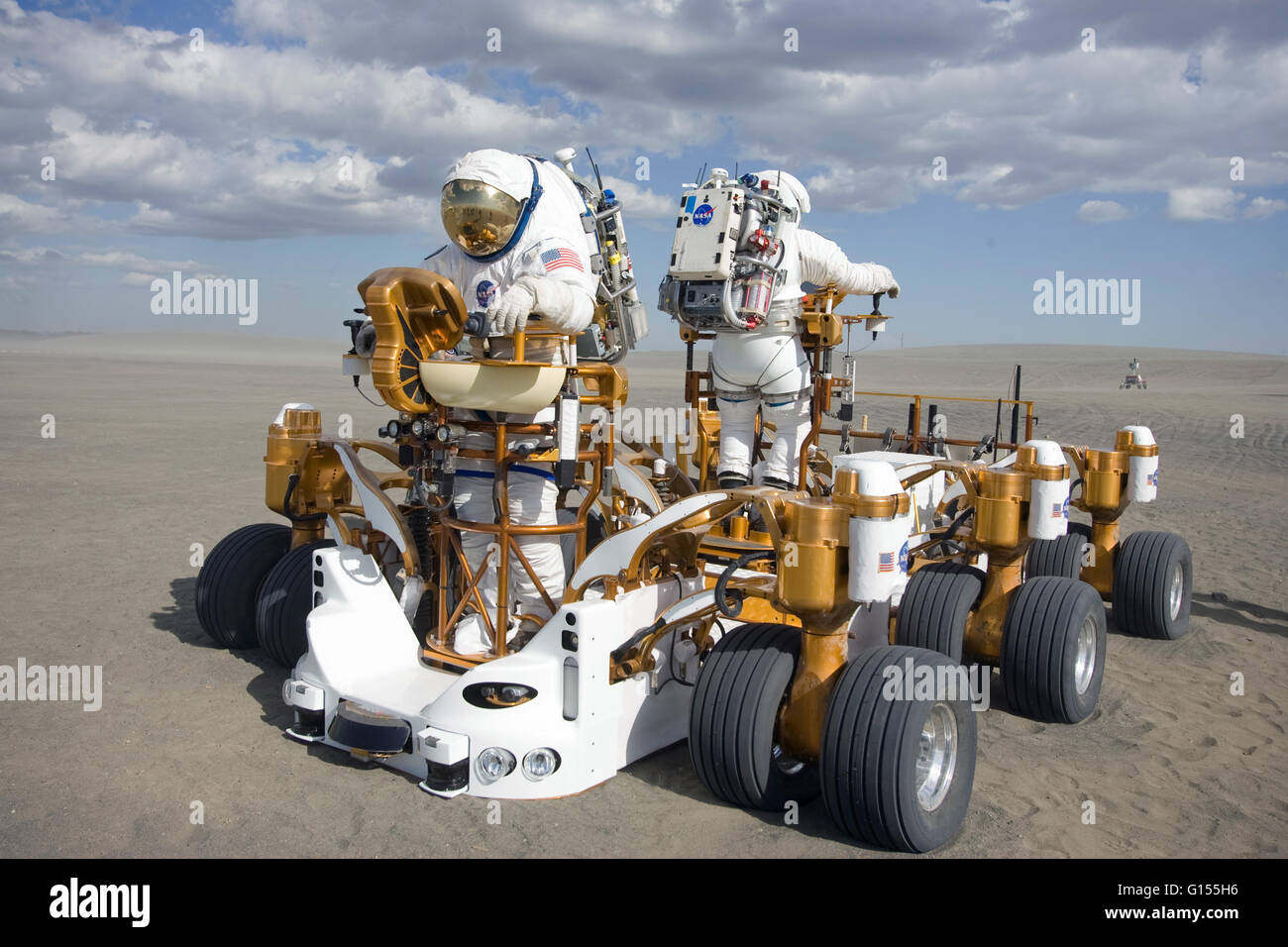 Der Crew Mobilität Chassis Prototyp ist NASA neues Konzept für einen lunar LKW. Hier sind es in Moses Lake, Washington, als Teil einer Reihe von Tests von lunar Surface Konzepte versuchen Forscher heraus. Ein Merkmal ist seine hohe Mobilität. Jeder Satz Räder kann pi Stockfoto