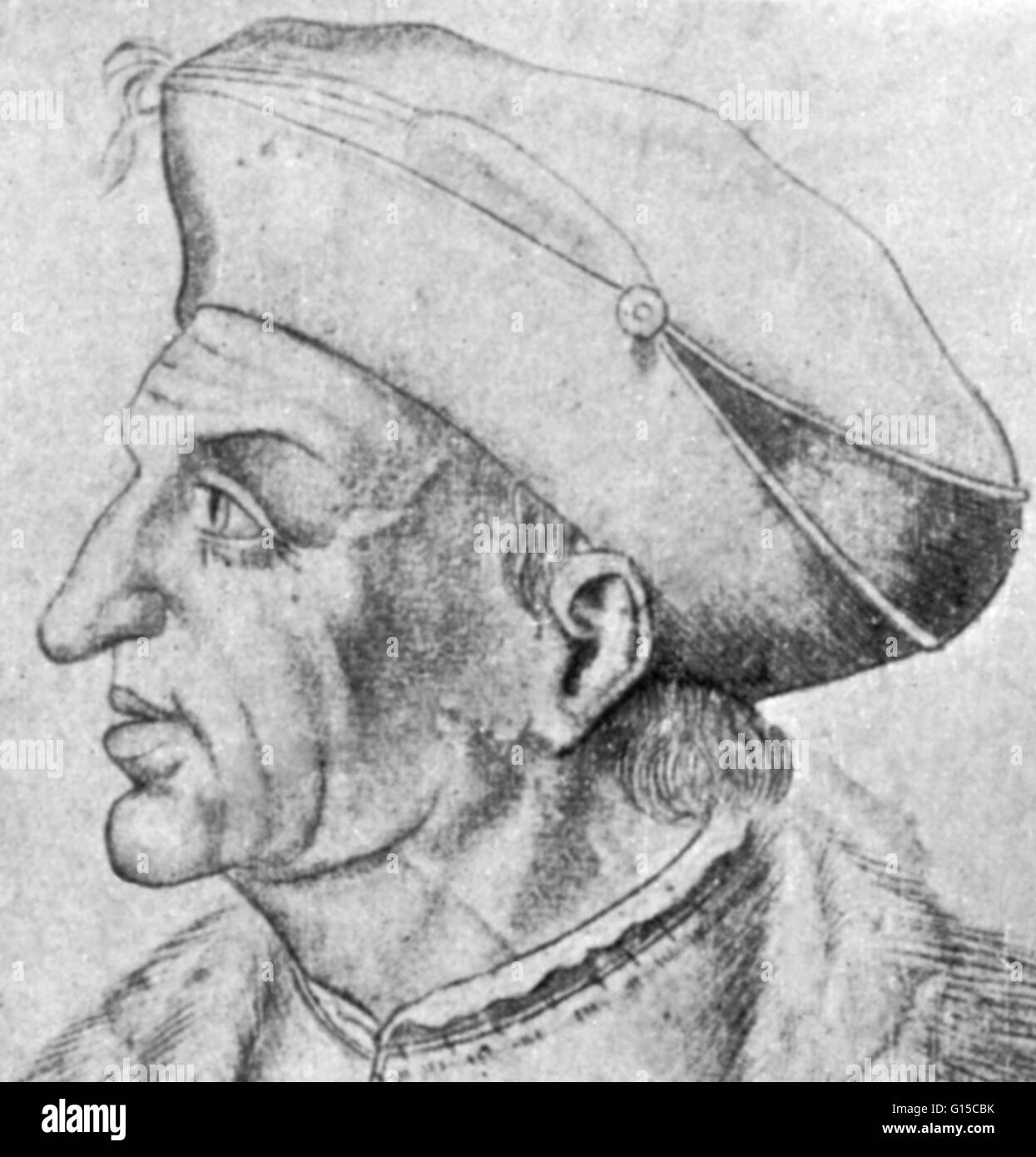 Thomas Linacre (1460-1524) war eine englische Humanist und Arzt. Linacre war mehr eines Gelehrten als Forscher. Er war einer der ersten Engländer Grieche in Italien zu studieren. Die wichtigste Dienstleistung Linacre übertragenen eigenen p Stockfoto