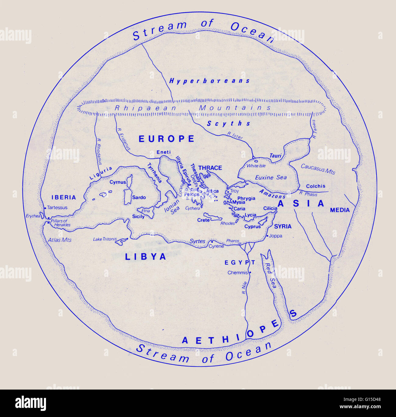 Alte Karte von Europa, Nordafrika und dem Nahen Osten. Stockfoto