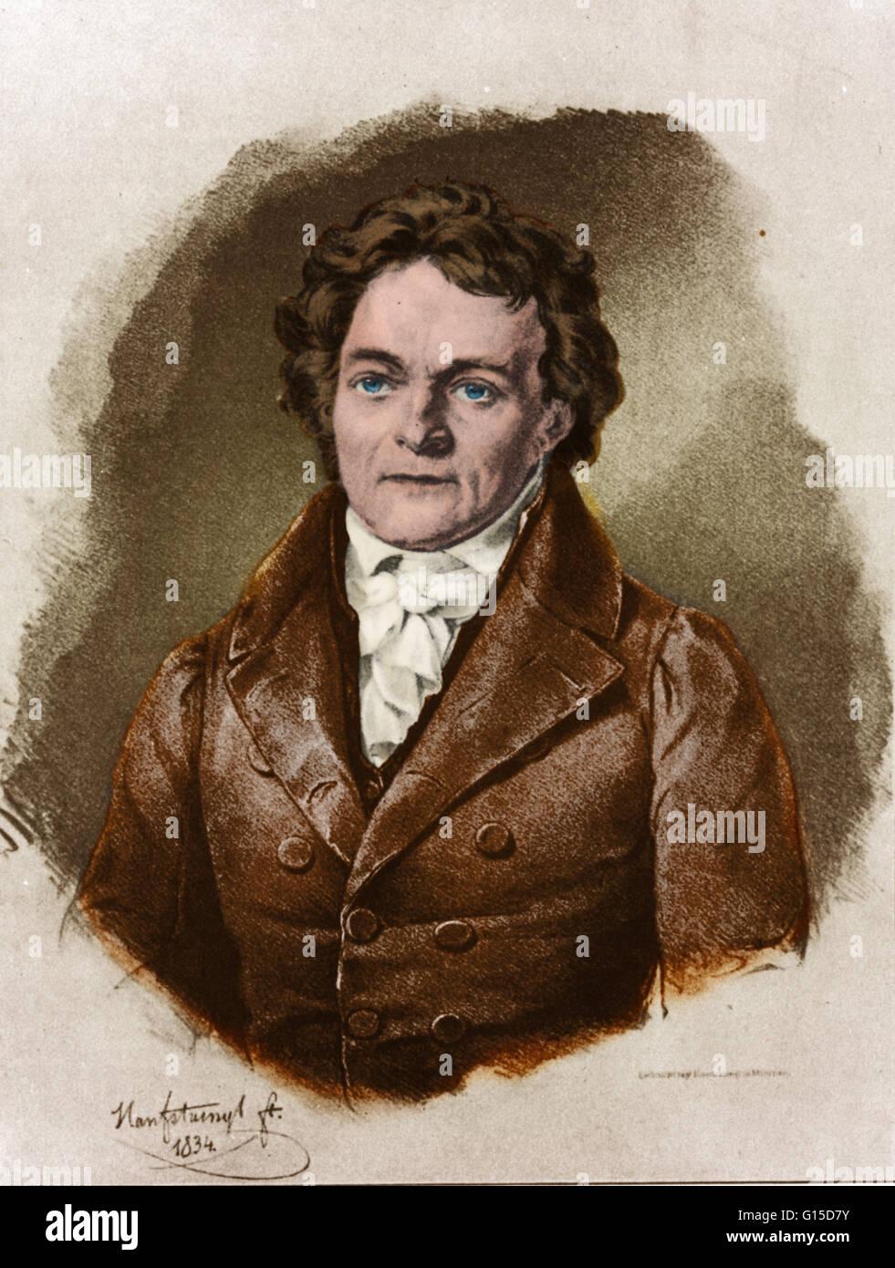 Johann Alois Senefelder (6. November 1771 - 26. Februar 1834) war ein deutscher Schauspieler und Dramatiker, die Drucktechnik der Lithographie 1796 erfand. Er experimentierte mit einem neuartigen Radierung Technik mit einer fettigen, säurebeständig Tinte als ein Widerstand auf eine Stockfoto
