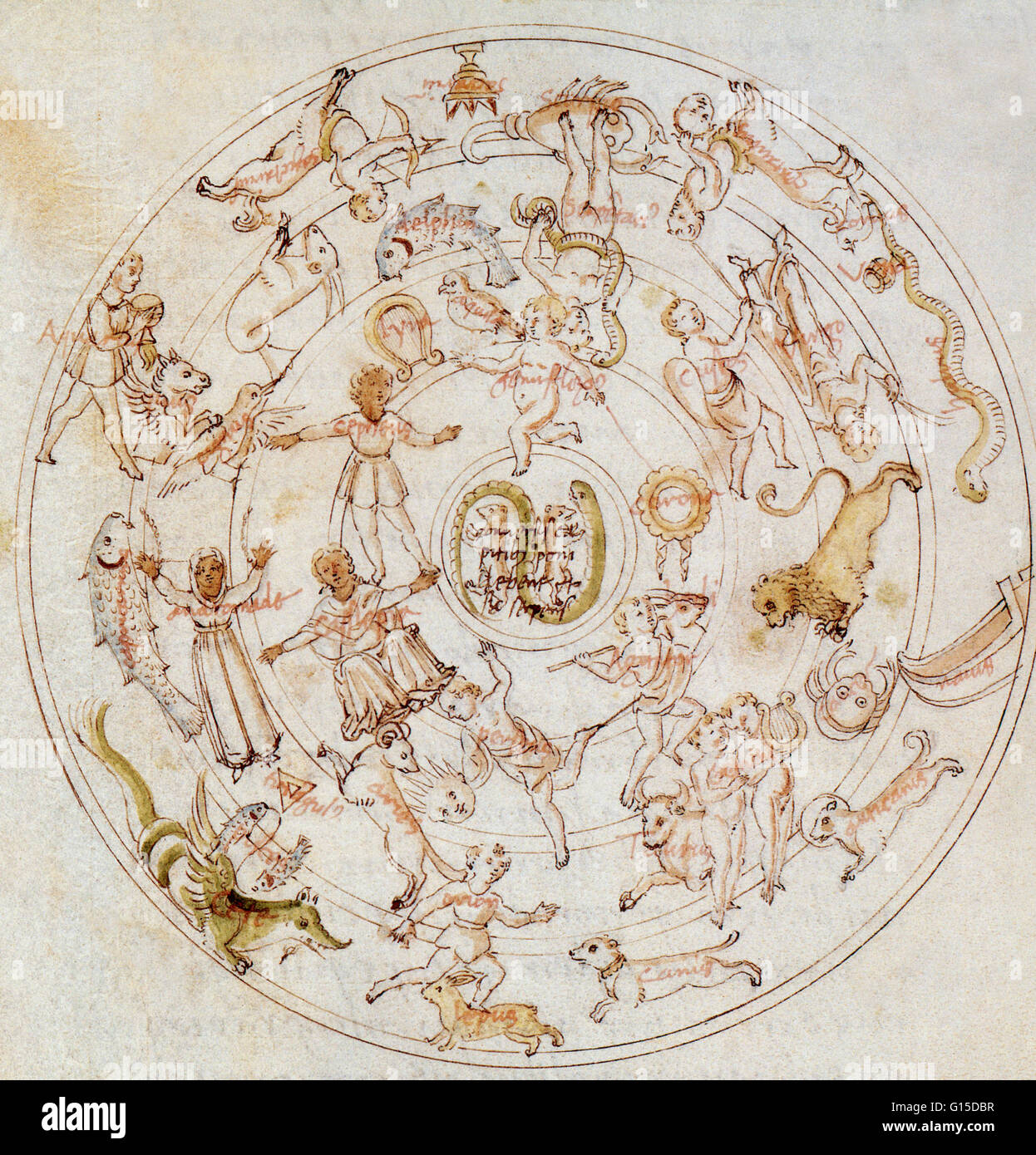 Karte von den Himmeln des griechischen Dichters Aratos (315-240 v. Chr.).  Kopieren Sie 15. Jahrhundert. Stockfoto
