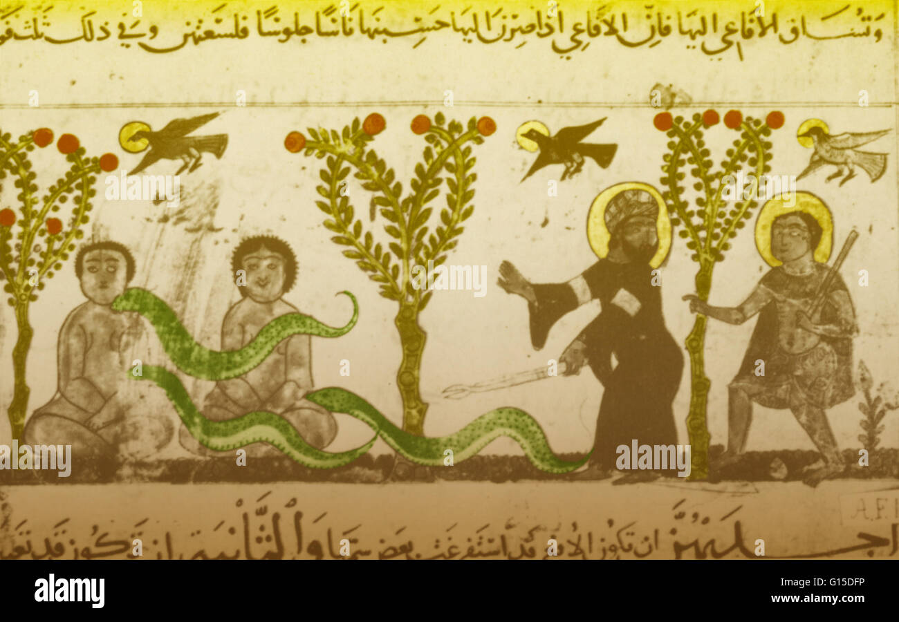 Manuskript Abbildung zeigt Arzt Beihilfe einen Mann von Schlangen gebissen. Frau Codex A.F. 10 (13. Jahrhundert), österreichische National-Bibliothek, Vienna. Stockfoto
