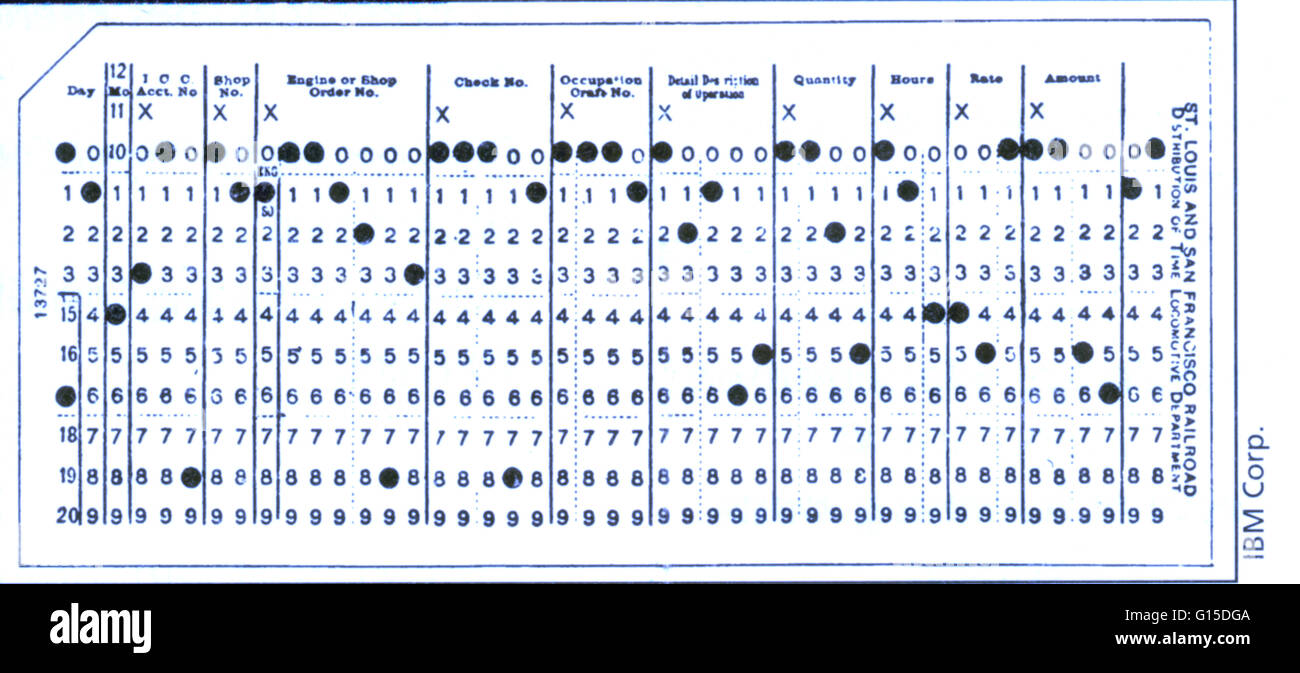 Bereits 45 Spalte Lochkarten für das Tabellarisieren Maschinen eingebettet, die Praxis der Verwendung von zwei Ziffern Daten in neue Technologien. Stockfoto