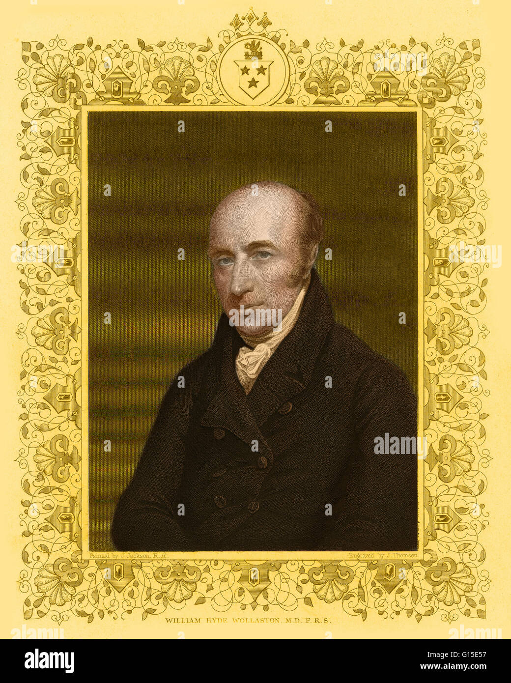 William Hyde Wollaston (1766-1828) war ein englischer Chemiker und Physiker. Im Jahre 1793 William promovierte in Medizin an der Universität Cambridge und war Fellow seines Kollegiums von 1787 bis 1828. Während seines Studiums interessierte er sich in der Chemie, cr Stockfoto