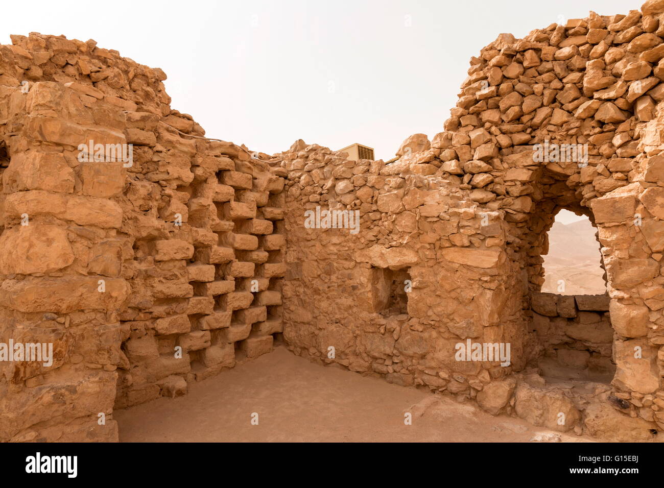 Komplizierten Steinarbeiten, Kolumbarium Turm (Taubenschlag), Festung Ruinen, Masada, UNESCO World Heritage Site, Israel, Nahost Stockfoto