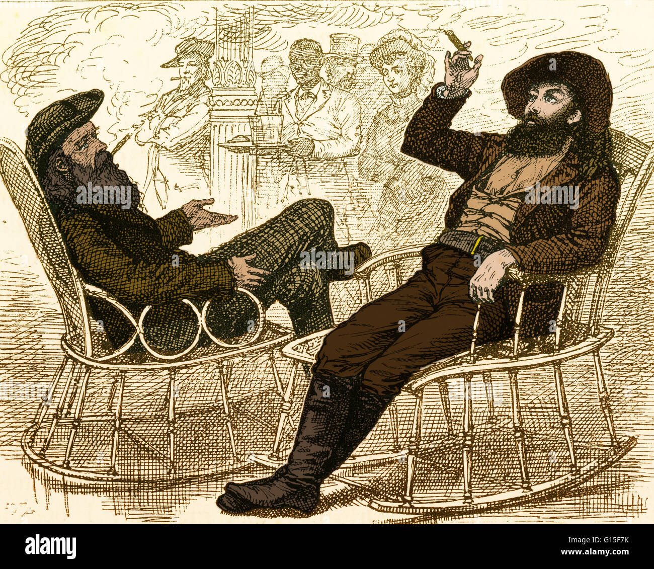 Eine Illustration von William Frederick "Buffalo Bill" Cody und Christopher Houston Carson "Kit". Christopher Houston Carson "Kit" (1809-1868) war ein amerikanischer Frontiersman und indische Kämpfer. Carson aus dem Haus im heutigen ländlichen Missouri im Alter von 16 und becam Stockfoto