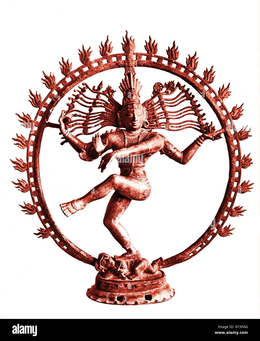 Shiva tanzen im Kreis der Flammen. 11. Jh. Bronze. Shiva ist der dritte im Bunde der hinduistischen Trimurti. Er fungiert als Zerstörer oder Transformator des Universums. Stockfoto