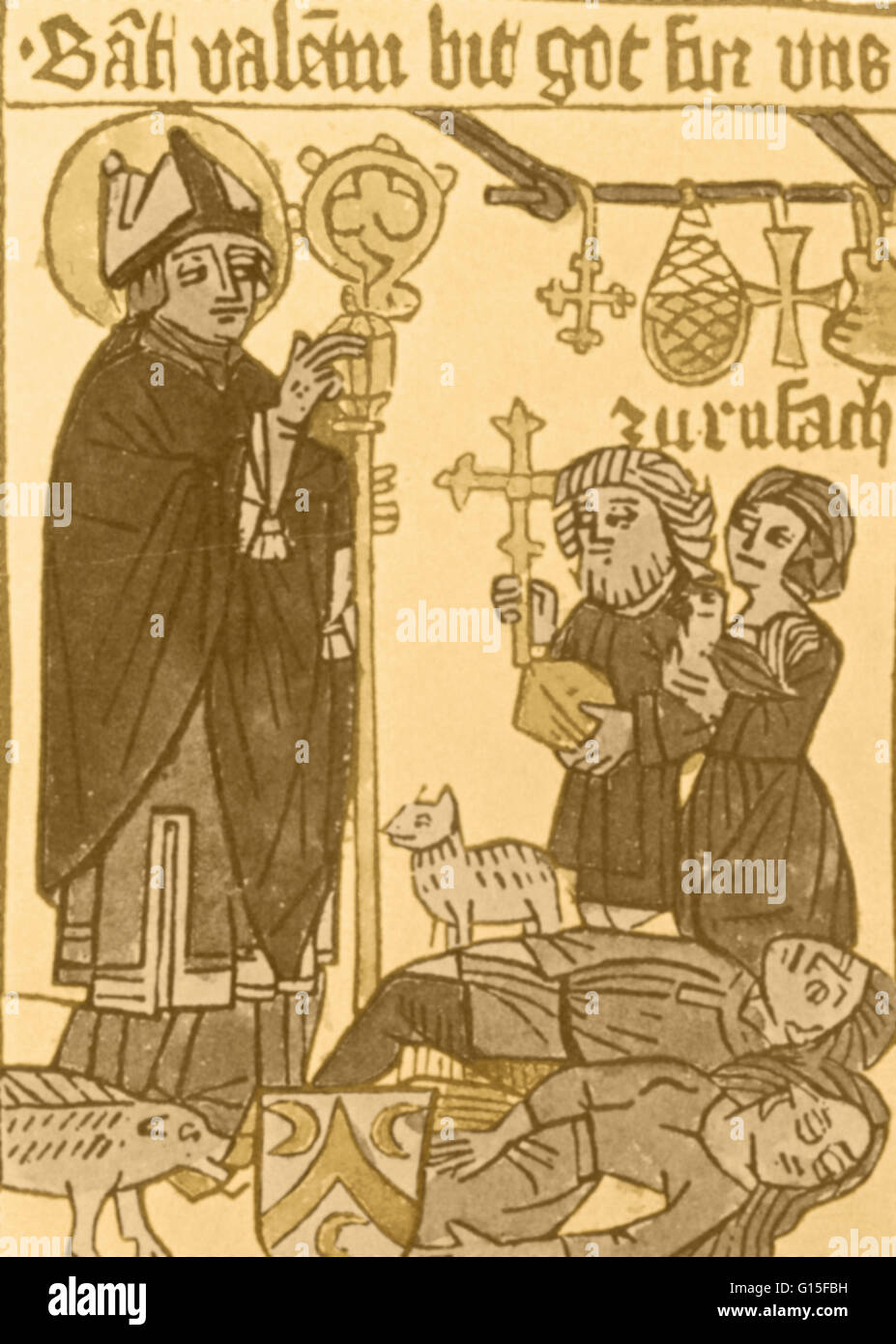 Der schwarze Tod fegte durch Europa, kein Land unberührt, zu verlassen, bevor es England erreicht. Dies ist ein Deutsch-Pestblatt durchgeführt, um die Eigentümer vor Seuchen zu schützen. Der schwarze Tod (1340-1400) war einer der verheerendsten Pandemien in der Geschichte der Menschheit, Stockfoto