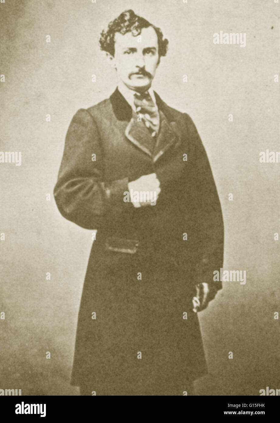 Seltene ständigen Porträt von John Wilkes Booth. John Wilkes Booth (1838-1865) war ein US-amerikanischer Bühnenschauspieler der Präsident Abraham Lincoln im Ford Theater in Washington, D.C., am 14. April 1865 ermordet. Er war ein Verbündeter Sympathisant, denunziert die Stockfoto