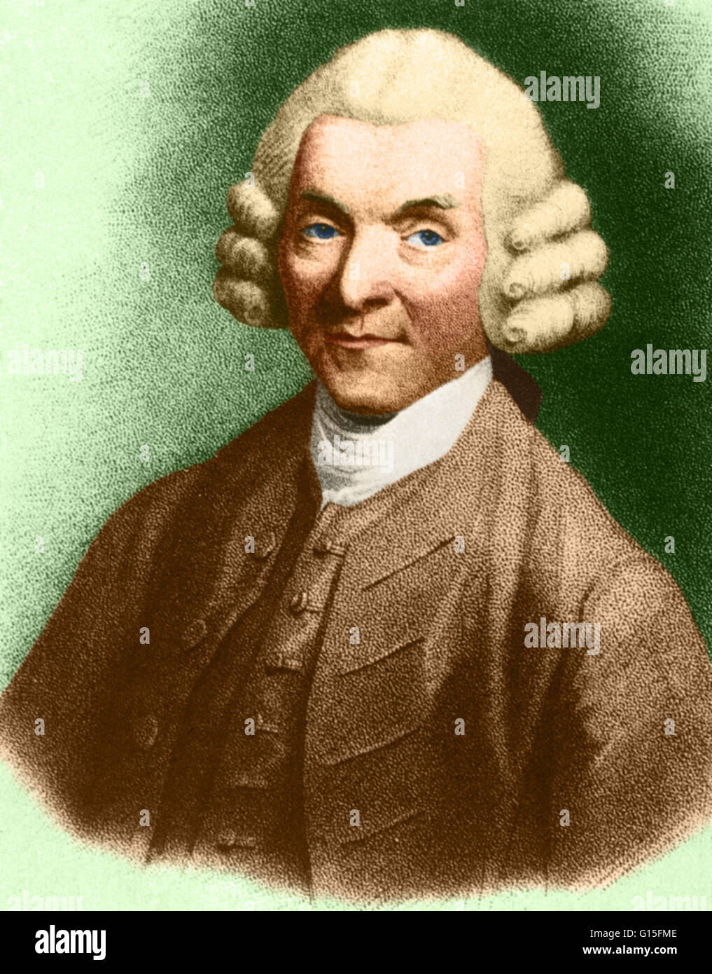 Farbe verbesserte Porträt von William Hunter (1718-1783), schottischer Anatom und Arzt. Zusammen mit seinem Bruder John Hunter, gründete er die erste Schule der Anatomie in London. Seine Veröffentlichungen enthalten Studien zur menschlichen Zähnen und der schwangeren Gebärmutter. Stockfoto