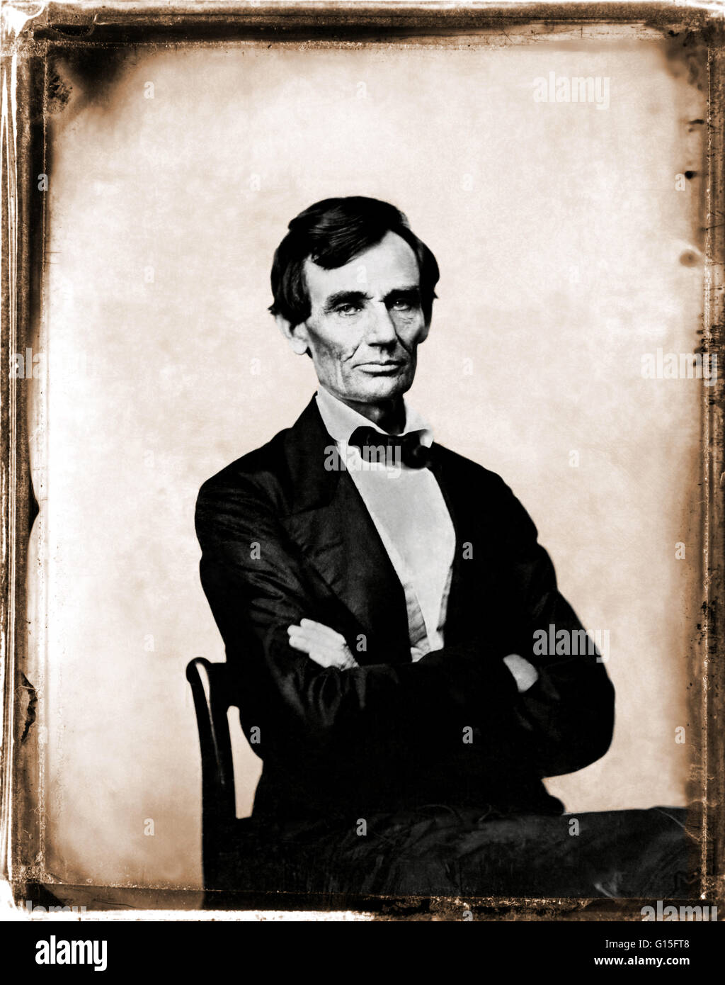 Lincoln, fotografiert von Preston Butler am 13. August 1860 in Springfield, Illinois. Abraham Lincoln (12. Februar 1809 - 15. April 1865) war der 16. Präsident der Vereinigten Staaten, von März 1861 bis zu seiner Ermordung im Jahre 1865. Er führte sein Land throu Stockfoto